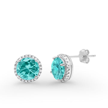 Wedding Earrings 925 Sterling Silver Simulated Paraiba Tourmaline CZ Stud Earrings
